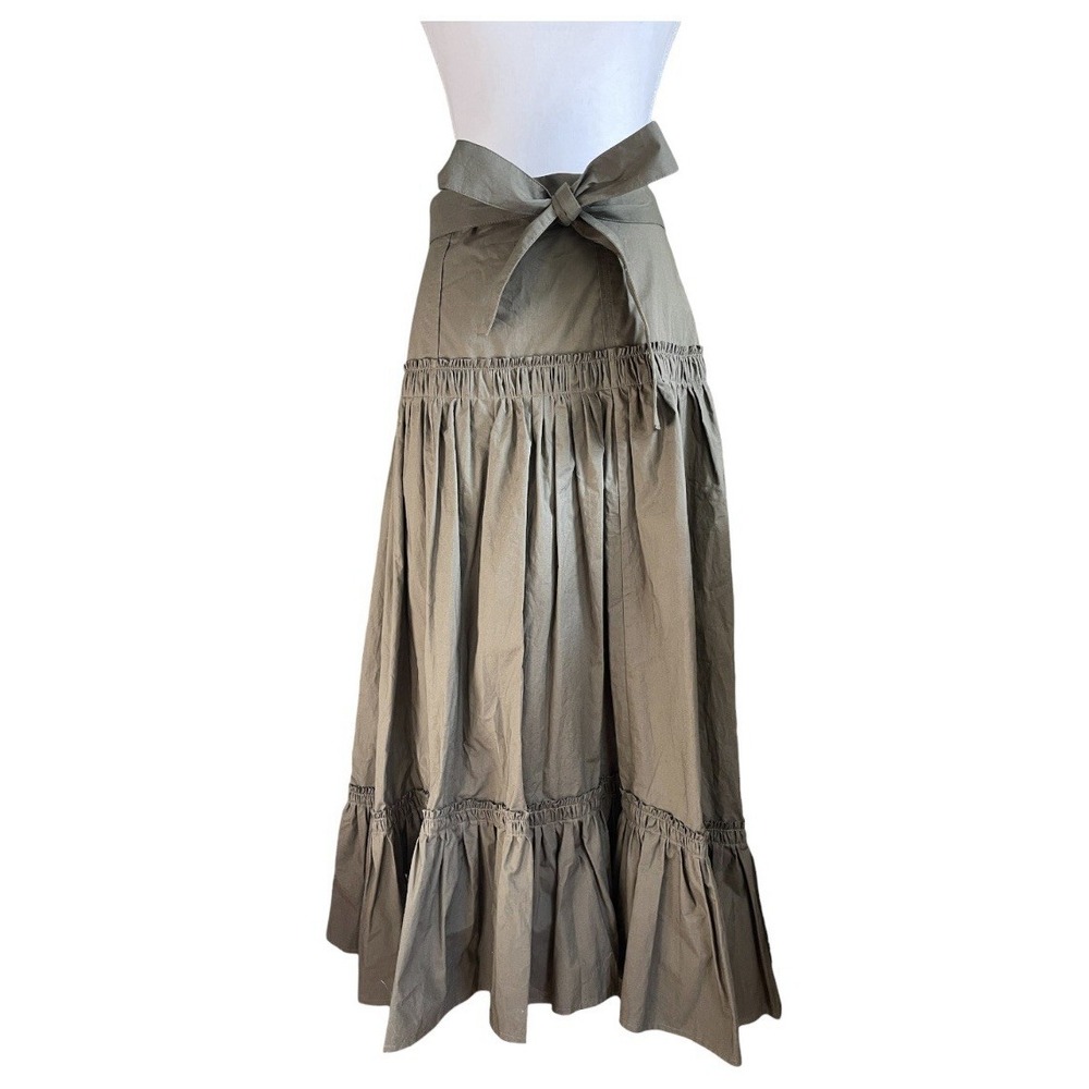 NWT‎ $890 Proenza Schouler Ruffle Tiered Tie Waist Green Cotton Midi Skirt Sz 6
